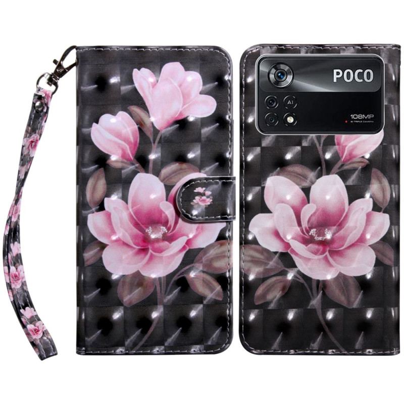 Capa Flip Para Poco X4 Pro 5G De Cordão Strappy Floral