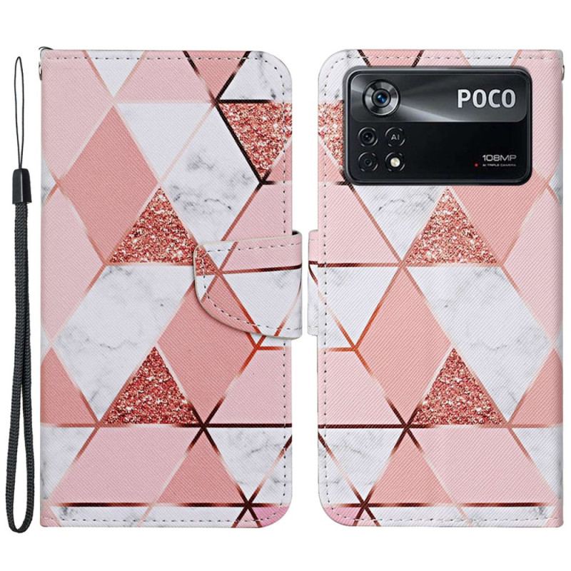 Capa Flip Para Poco X4 Pro 5G De Cordão Strappy Glitter Mármore