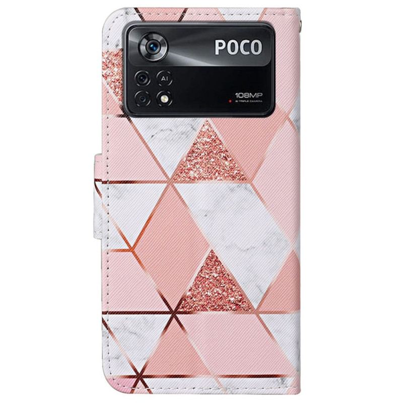 Capa Flip Para Poco X4 Pro 5G De Cordão Strappy Glitter Mármore