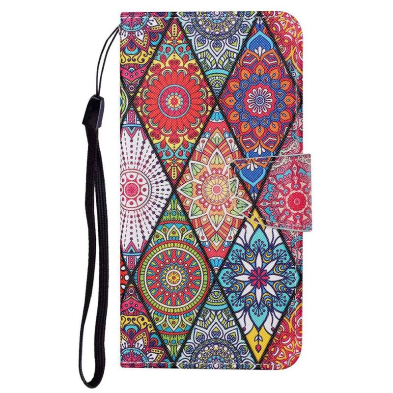 Capa Flip Para Poco X4 Pro 5G De Cordão Strappy Patchwork