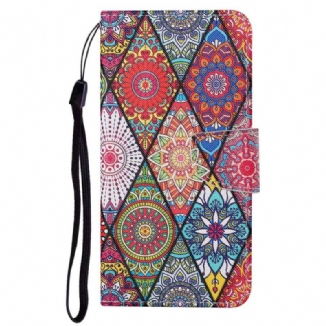 Capa Flip Para Poco X4 Pro 5G De Cordão Strappy Patchwork