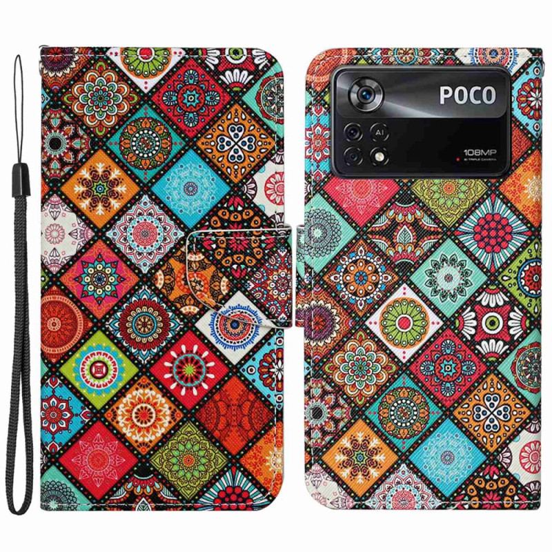 Capa Flip Para Poco X4 Pro 5G De Cordão Strappy Patchwork