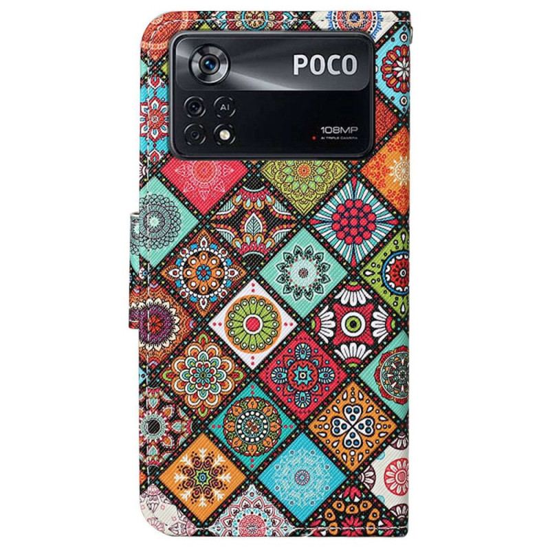 Capa Flip Para Poco X4 Pro 5G De Cordão Strappy Patchwork