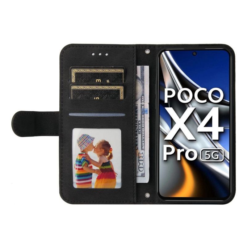 Capa Flip Para Poco X4 Pro 5G Correia E Rebite De Couro Sintético