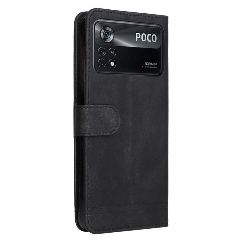 Capa Flip Para Poco X4 Pro 5G Correia E Rebite De Couro Sintético