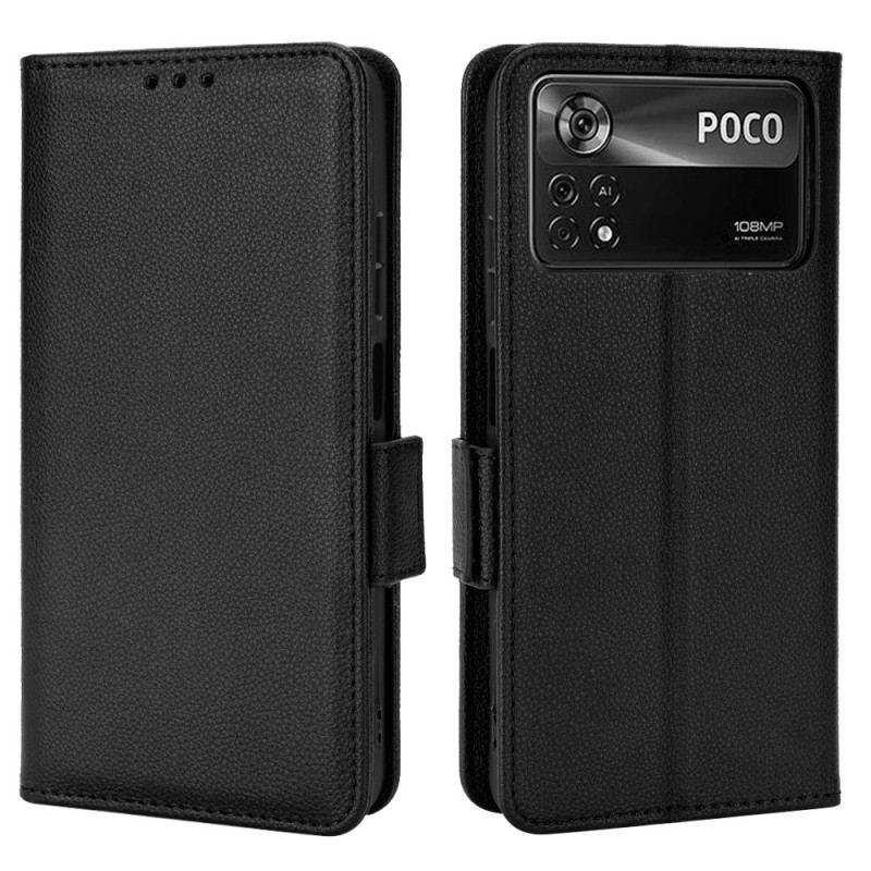 Capa Flip Para Poco X4 Pro 5G Couro Falso De Lichia Ultrafino