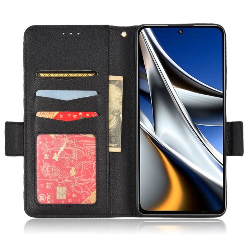 Capa Flip Para Poco X4 Pro 5G Couro Falso De Lichia Ultrafino