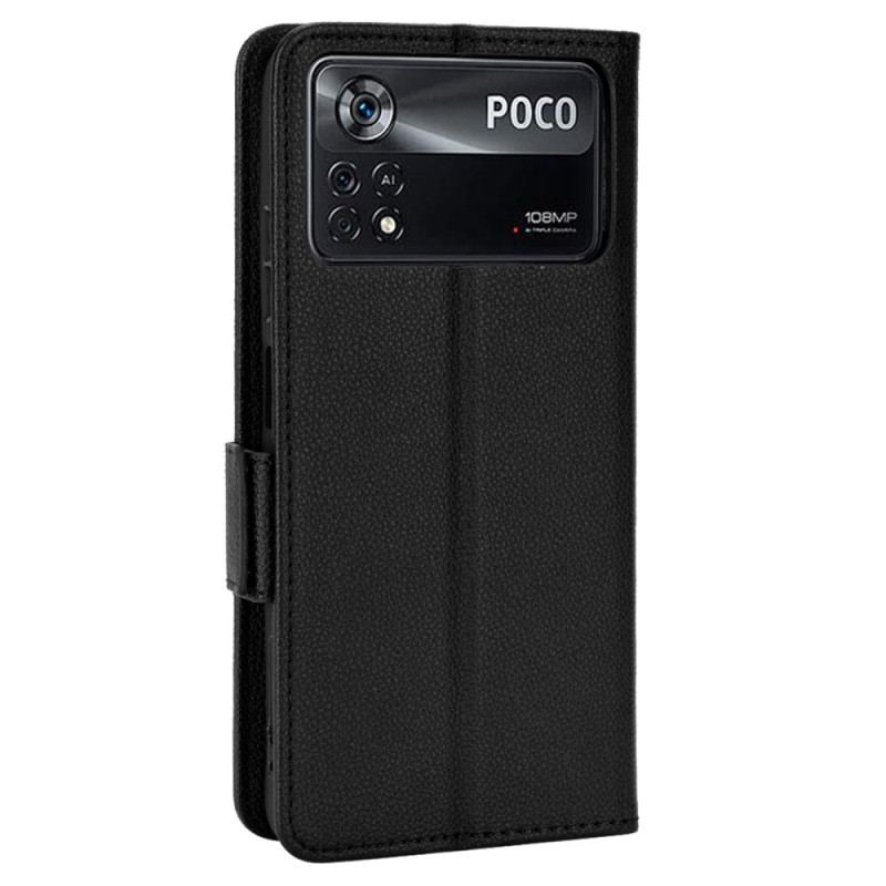 Capa Flip Para Poco X4 Pro 5G Couro Falso De Lichia Ultrafino