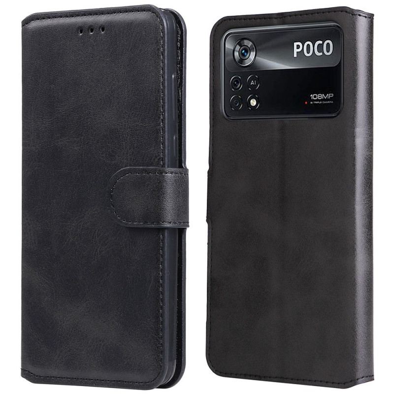 Capa Flip Para Poco X4 Pro 5G Efeito Couro Clássico