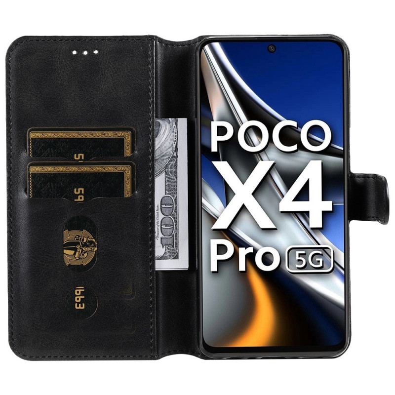 Capa Flip Para Poco X4 Pro 5G Efeito Couro Clássico