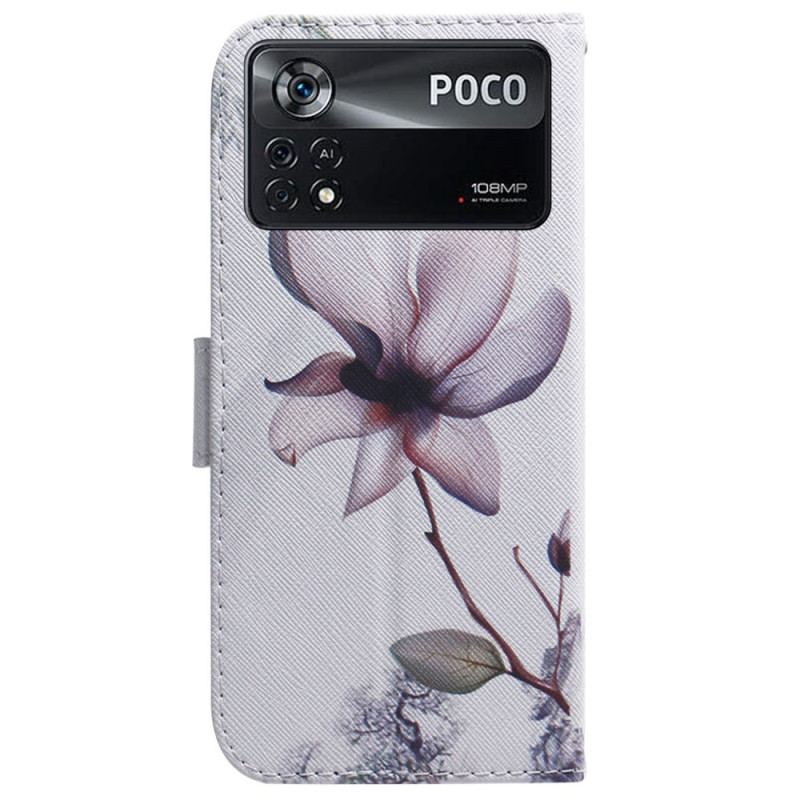 Capa Flip Para Poco X4 Pro 5G Flor Rosa