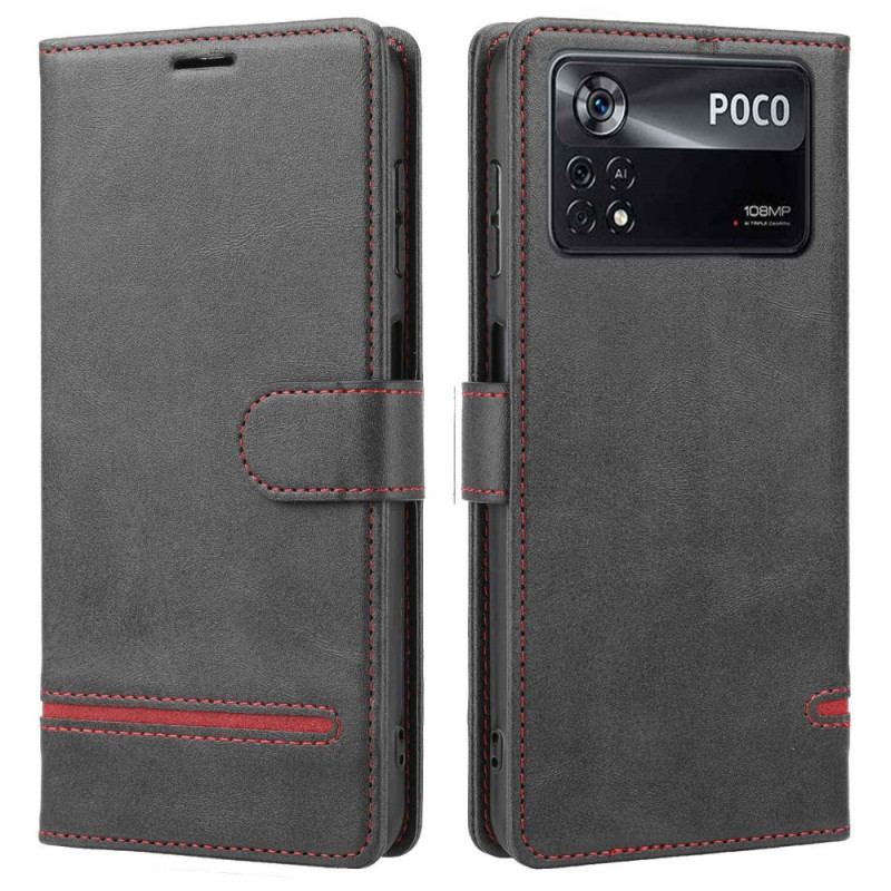 Capa Flip Para Poco X4 Pro 5G Linha Efeito Couro