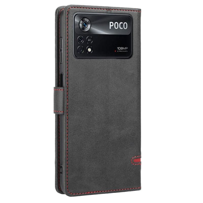 Capa Flip Para Poco X4 Pro 5G Linha Efeito Couro