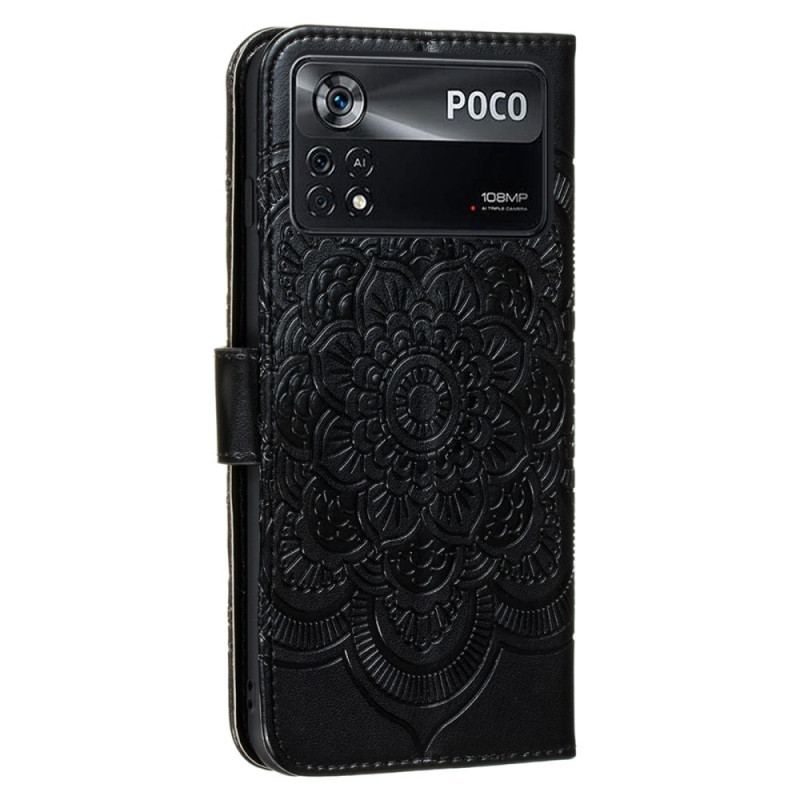 Capa Flip Para Poco X4 Pro 5G Mandala Com Cordão