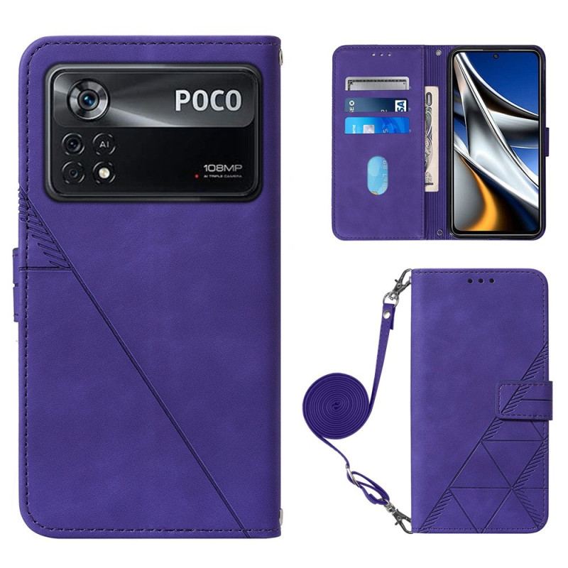 Capa Flip Para Poco X4 Pro 5G Padrão Com Alça De Ombro