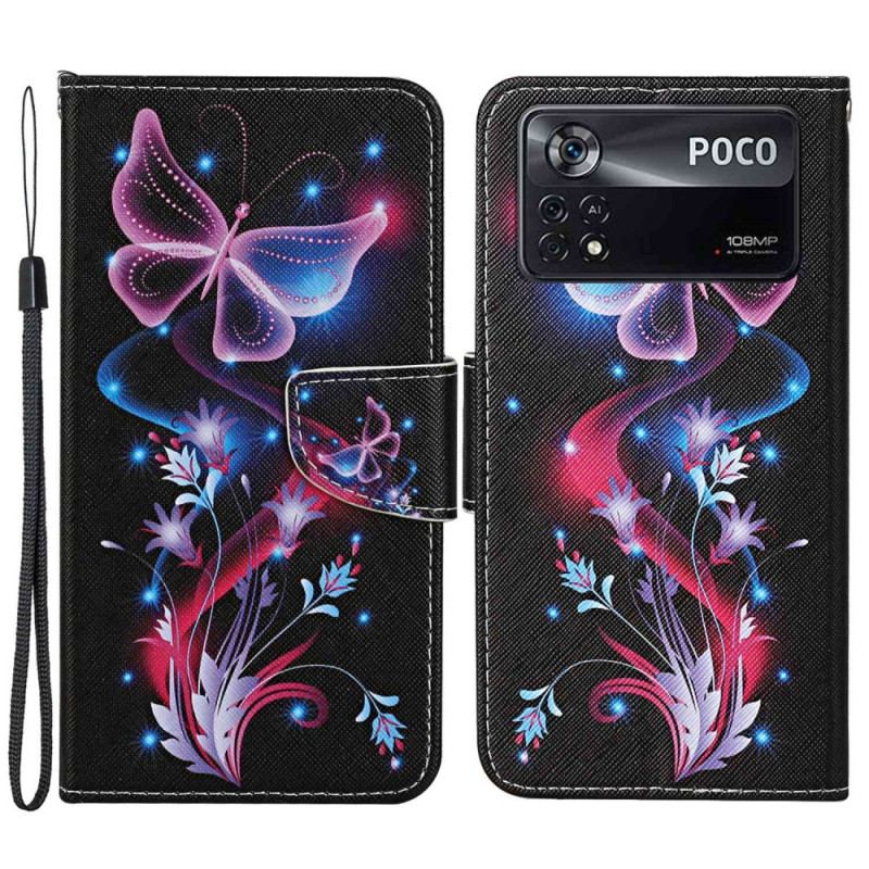 Capa Folio Para Poco X4 Pro 5G De Cordão Dança Da Borboleta Strappy