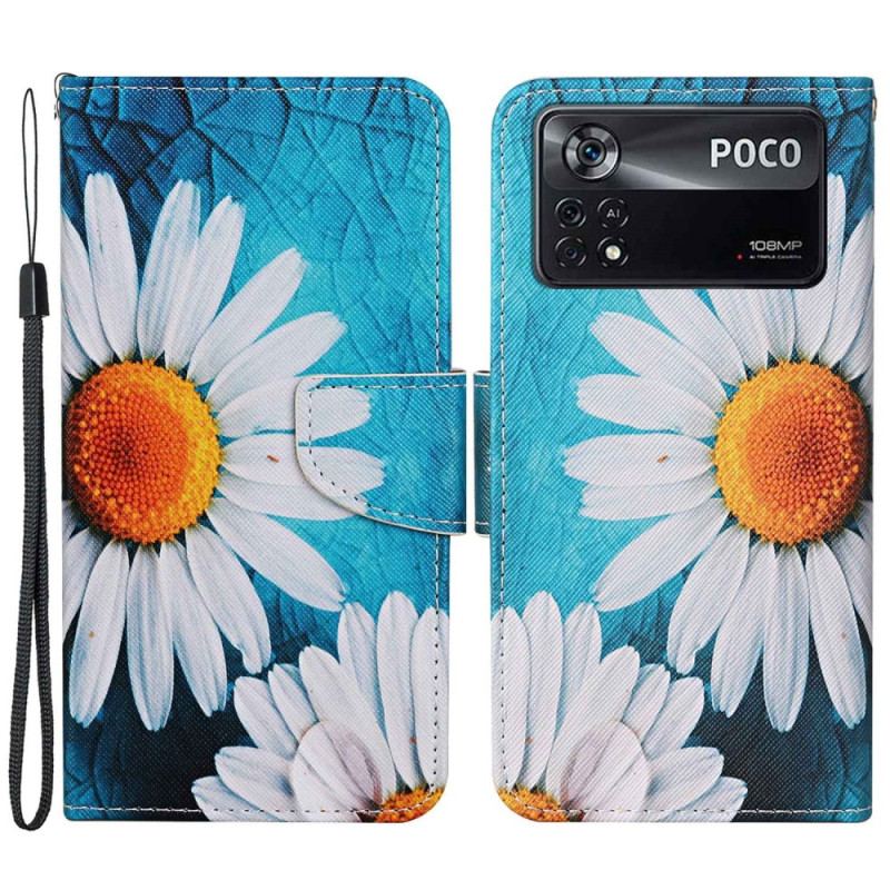 Capa Folio Para Poco X4 Pro 5G De Cordão Fio Dental Margaridas