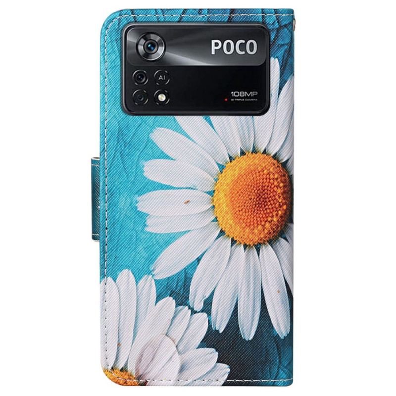 Capa Folio Para Poco X4 Pro 5G De Cordão Fio Dental Margaridas