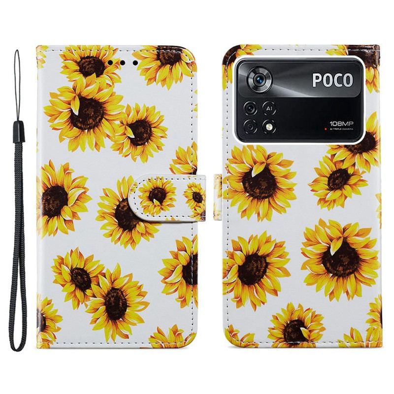 Capa Folio Para Poco X4 Pro 5G De Cordão Flores De Alça