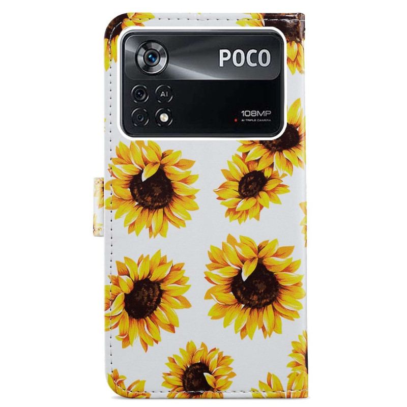 Capa Folio Para Poco X4 Pro 5G De Cordão Flores De Alça