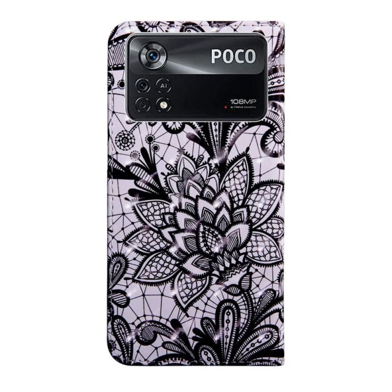 Capa Folio Para Poco X4 Pro 5G De Cordão Linda Renda Strappy