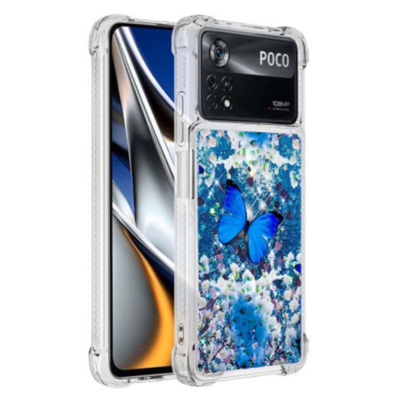 Capa Para Poco X4 Pro 5G Borboletas Azuis Brilhantes