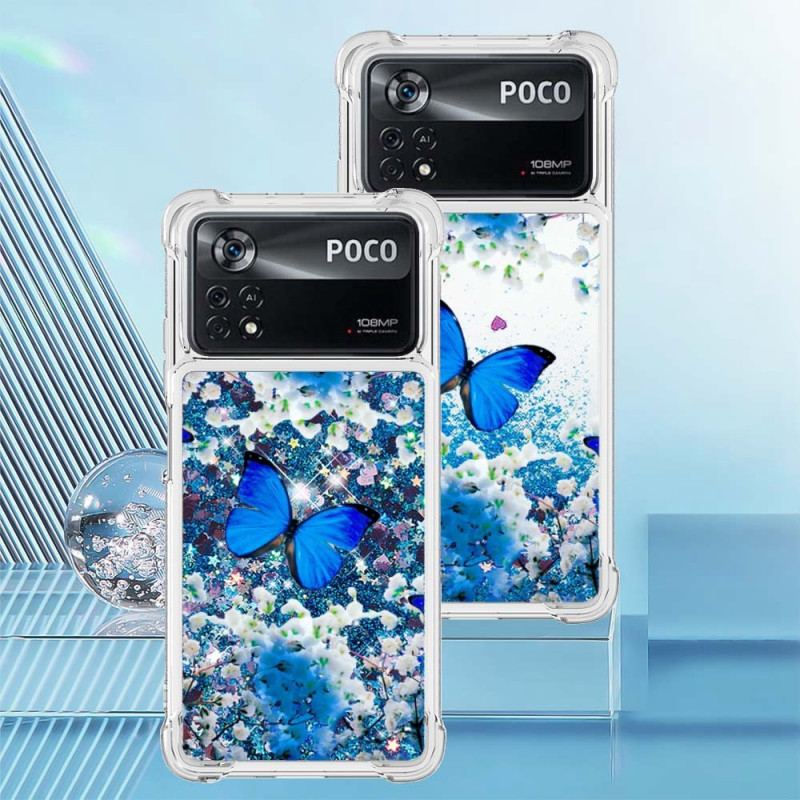 Capa Para Poco X4 Pro 5G Borboletas Azuis Brilhantes