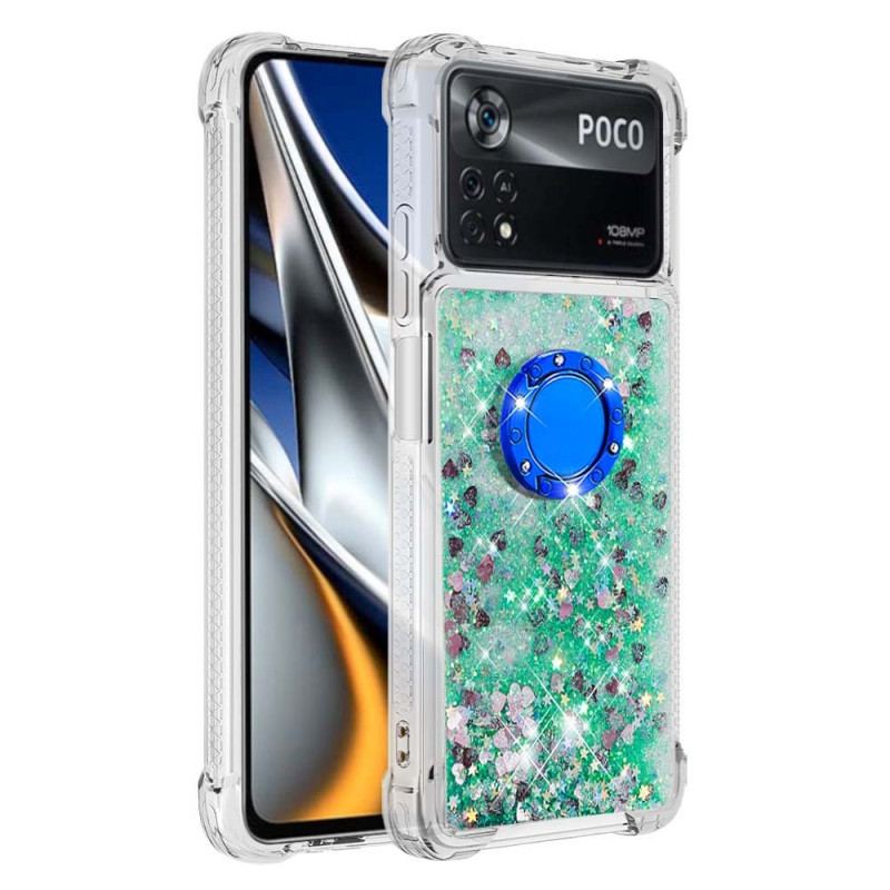 Capa Para Poco X4 Pro 5G Lantejoulas Com Suporte De Anel