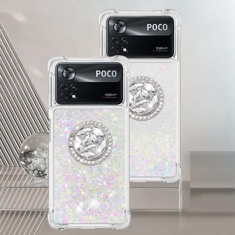 Capa Para Poco X4 Pro 5G Lantejoulas Com Suporte De Anel