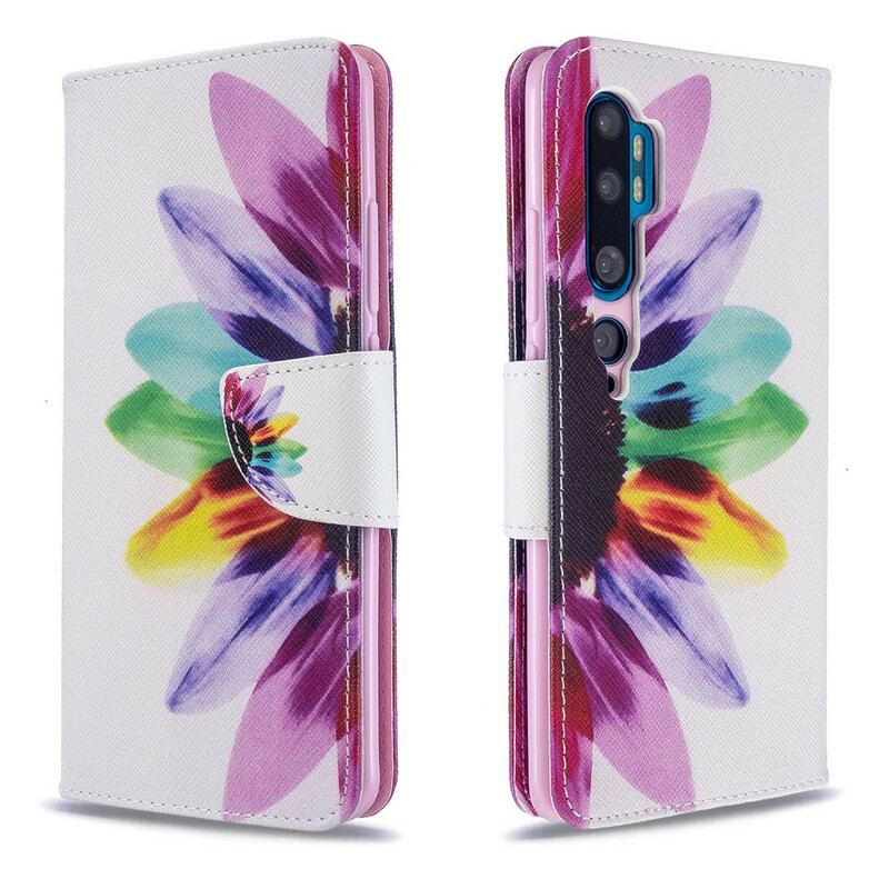 Capa De Couro Para Xiaomi Mi Note 10 / 10 Pro Flor Aquarela