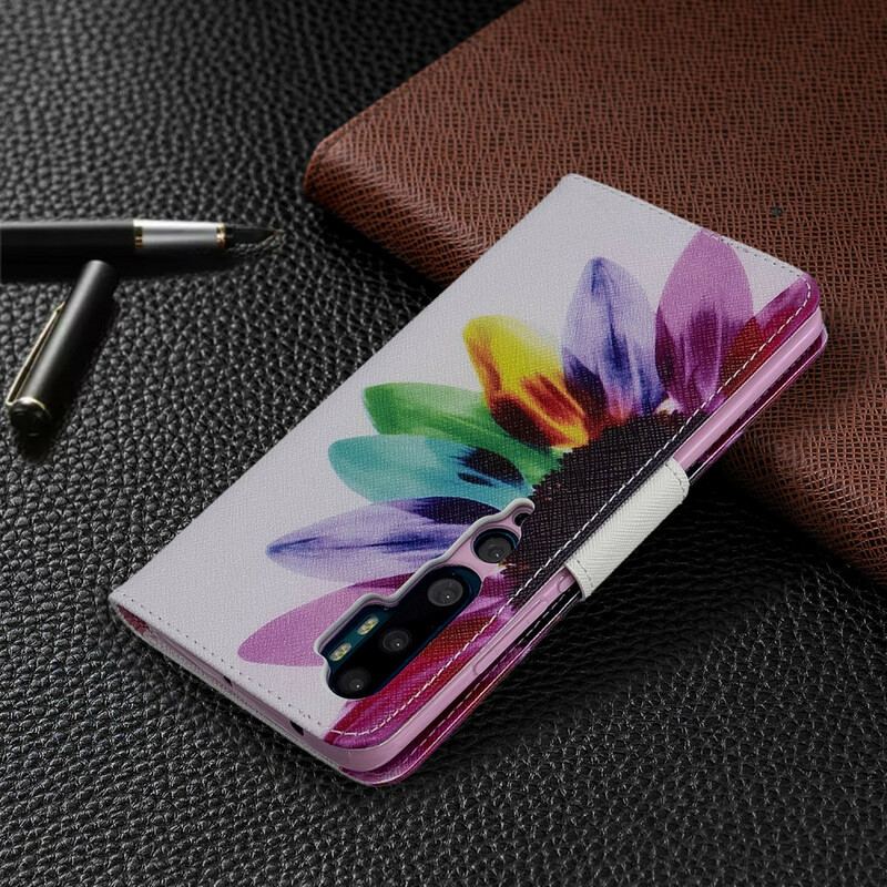 Capa De Couro Para Xiaomi Mi Note 10 / 10 Pro Flor Aquarela