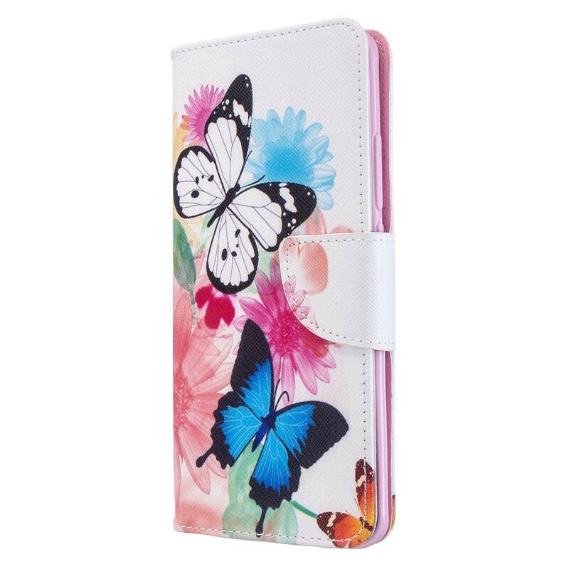 Capa Em Pele Para Xiaomi Mi Note 10 / 10 Pro Borboletas E Flores Pintadas