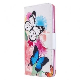 Capa Em Pele Para Xiaomi Mi Note 10 / 10 Pro Borboletas E Flores Pintadas