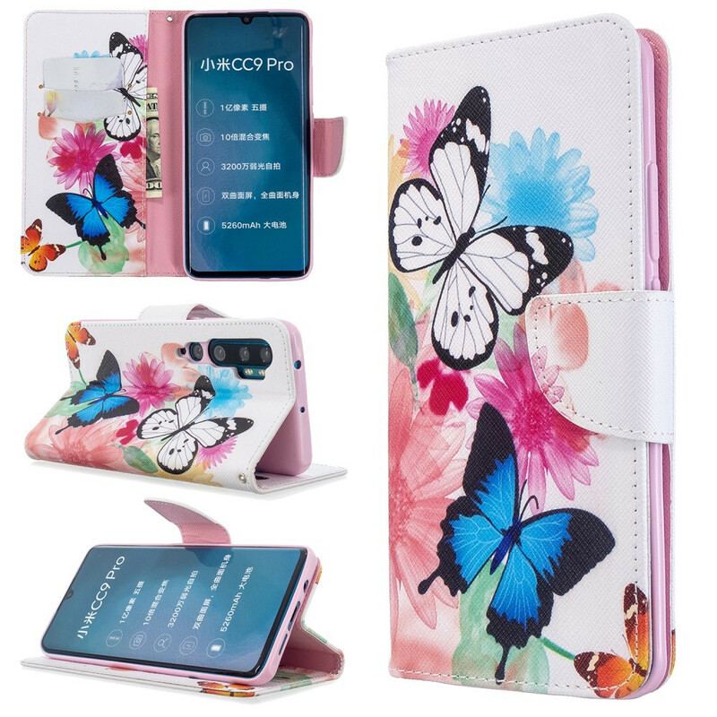 Capa Em Pele Para Xiaomi Mi Note 10 / 10 Pro Borboletas E Flores Pintadas