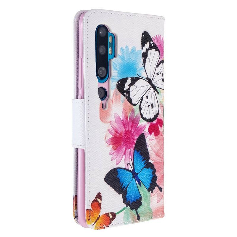 Capa Em Pele Para Xiaomi Mi Note 10 / 10 Pro Borboletas E Flores Pintadas