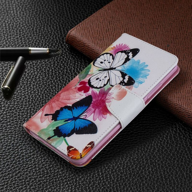 Capa Em Pele Para Xiaomi Mi Note 10 / 10 Pro Borboletas E Flores Pintadas