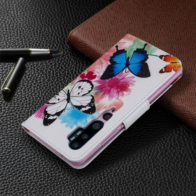 Capa Em Pele Para Xiaomi Mi Note 10 / 10 Pro Borboletas E Flores Pintadas