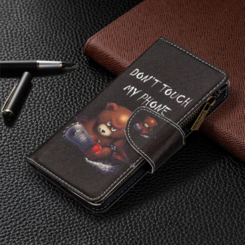 Capa Em Pele Para Xiaomi Mi Note 10 / 10 Pro Urso De Bolso Com Zíper