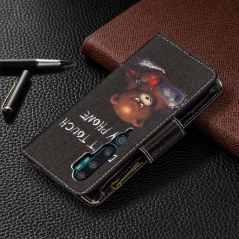 Capa Em Pele Para Xiaomi Mi Note 10 / 10 Pro Urso De Bolso Com Zíper