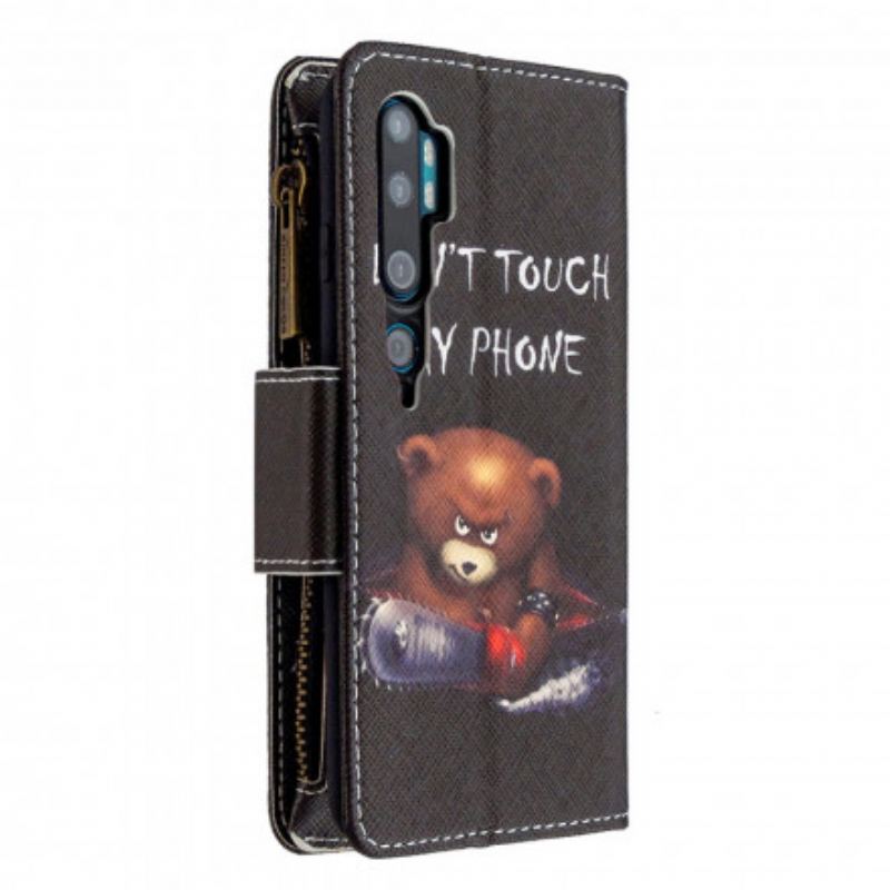 Capa Em Pele Para Xiaomi Mi Note 10 / 10 Pro Urso De Bolso Com Zíper