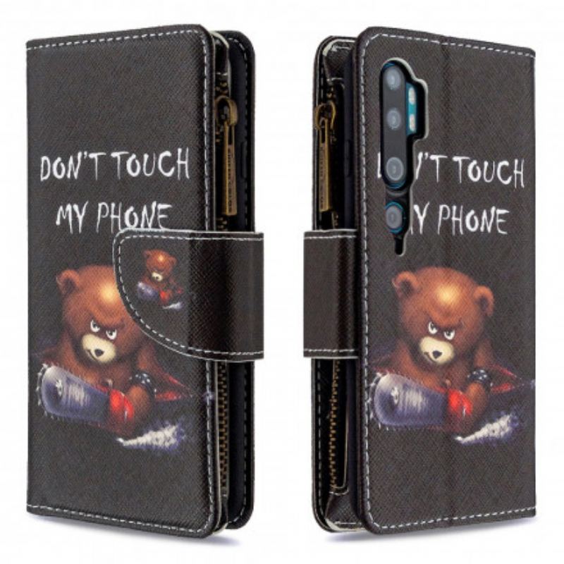 Capa Em Pele Para Xiaomi Mi Note 10 / 10 Pro Urso De Bolso Com Zíper