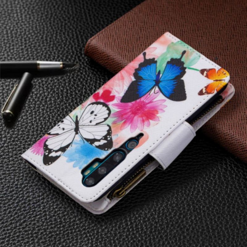 Capa Flip Para Xiaomi Mi Note 10 / 10 Pro Bolso Com Zíper De Borboletas