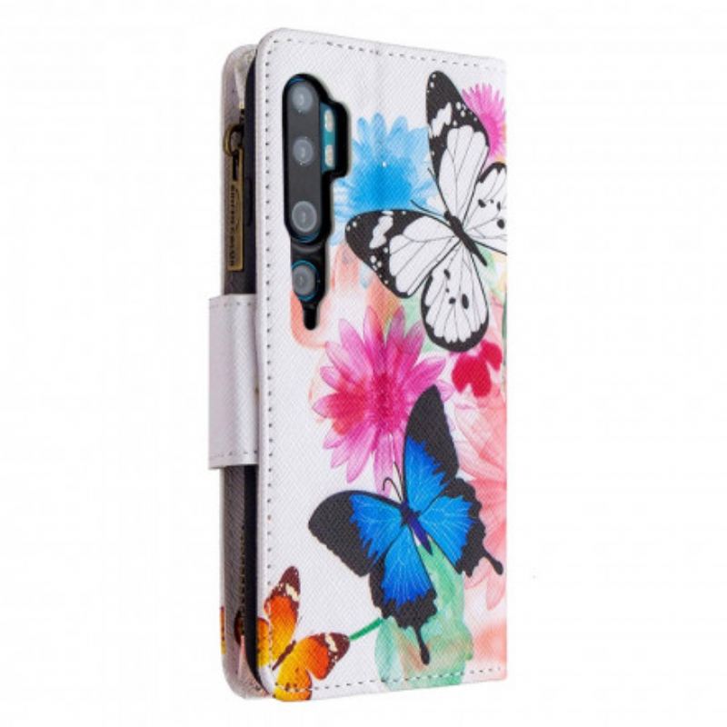 Capa Flip Para Xiaomi Mi Note 10 / 10 Pro Bolso Com Zíper De Borboletas