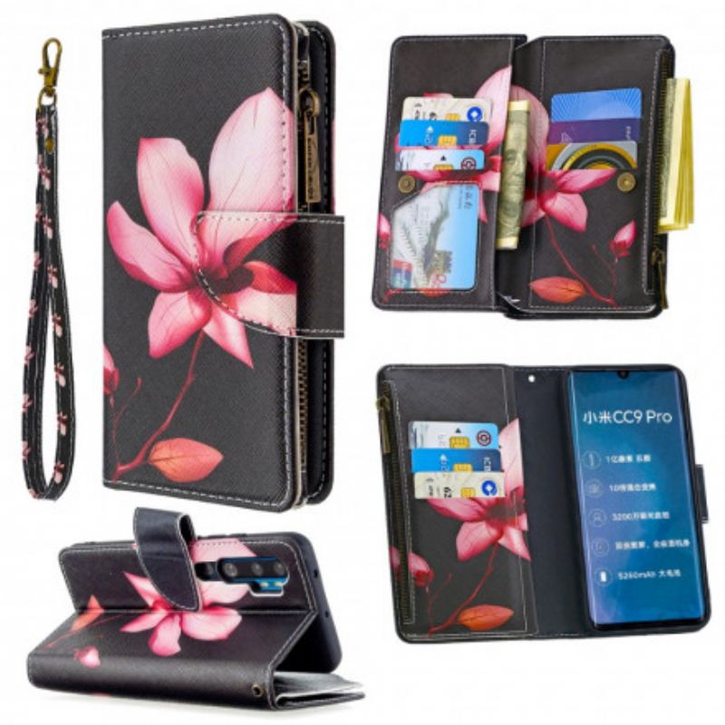 Capa Flip Para Xiaomi Mi Note 10 / 10 Pro Bolso Com Zíper Flor