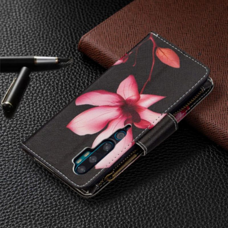 Capa Flip Para Xiaomi Mi Note 10 / 10 Pro Bolso Com Zíper Flor