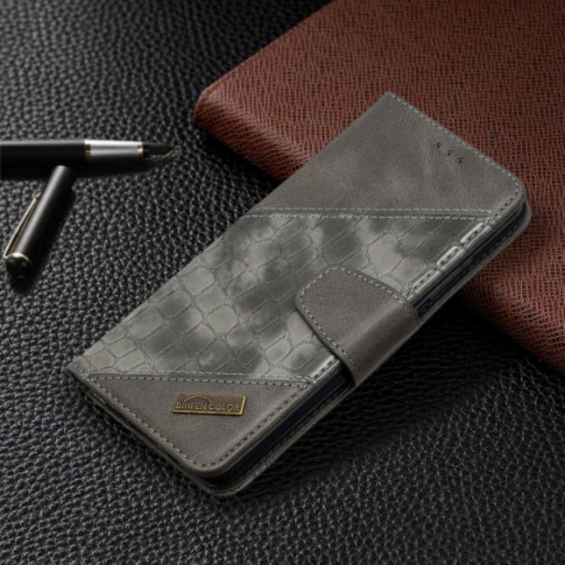 Capa Flip Para Xiaomi Mi Note 10 / 10 Pro Efeito Clássico De Pele De Crocodilo