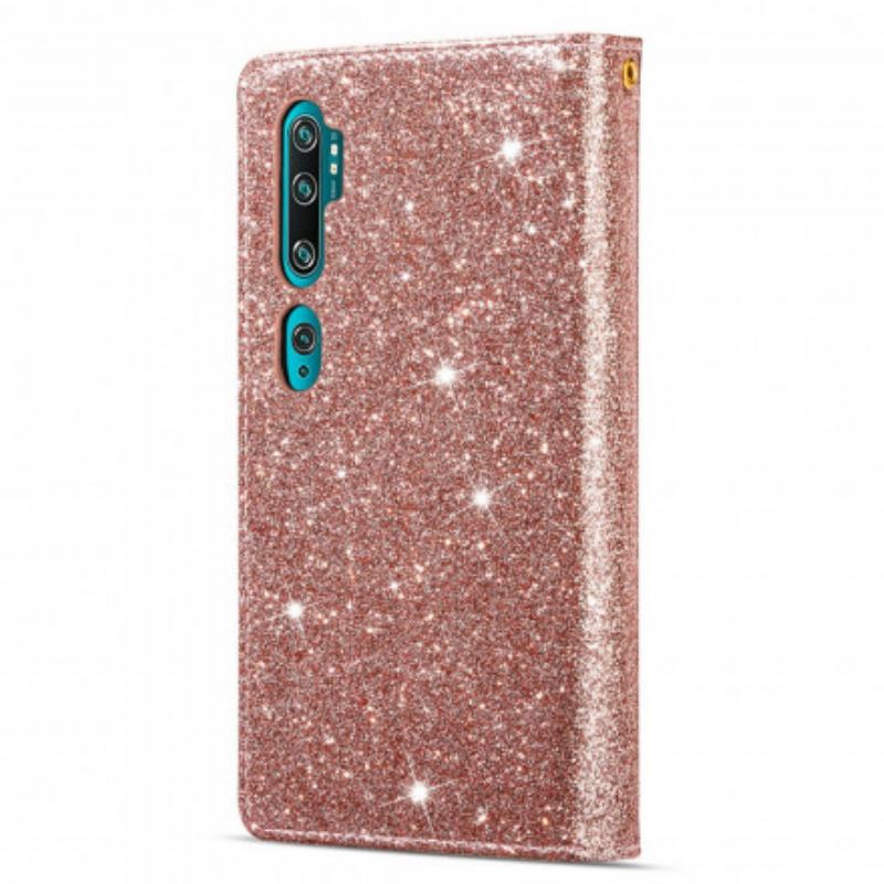 Capa Flip Para Xiaomi Mi Note 10 / 10 Pro Capa Tipo Carteira Carteira Com Zíper De Lantejoulas