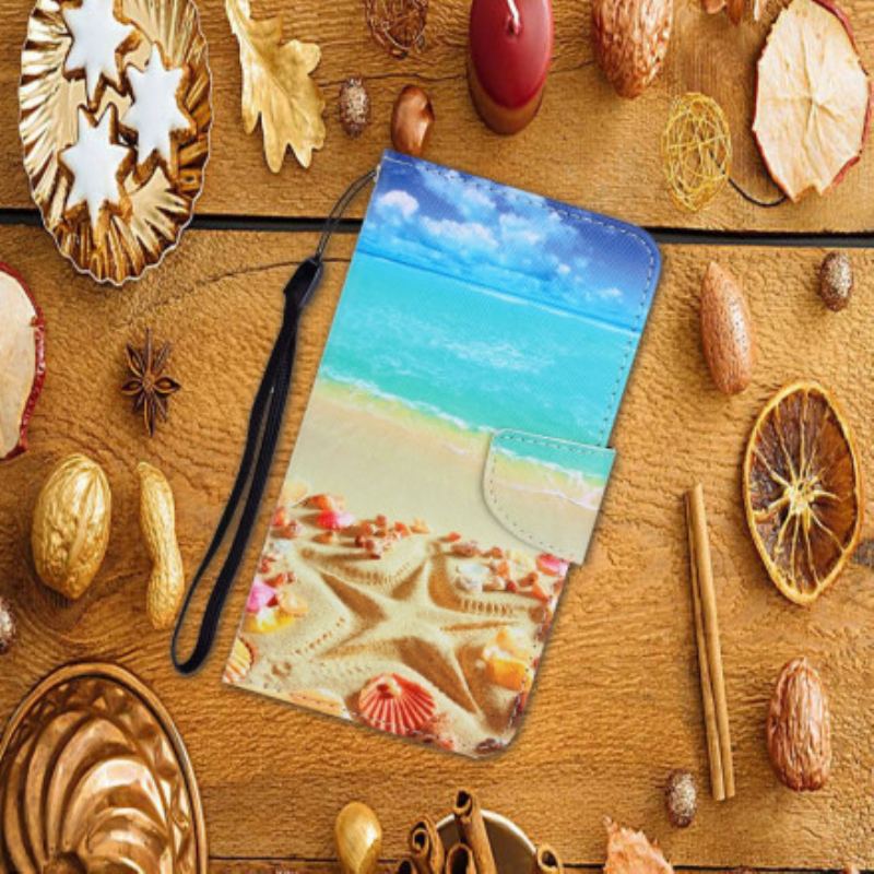 Capa Folio Para Xiaomi Mi Note 10 / 10 Pro De Cordão Praia Da Corda