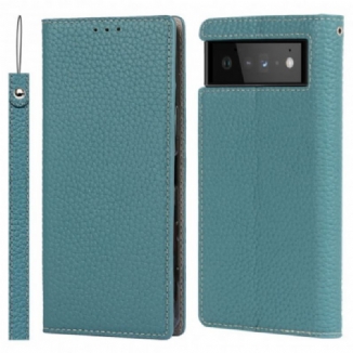 Capa De Celular Para Google Pixel 6 De Cordão Flip Correia De Couro Litchi Genuíno