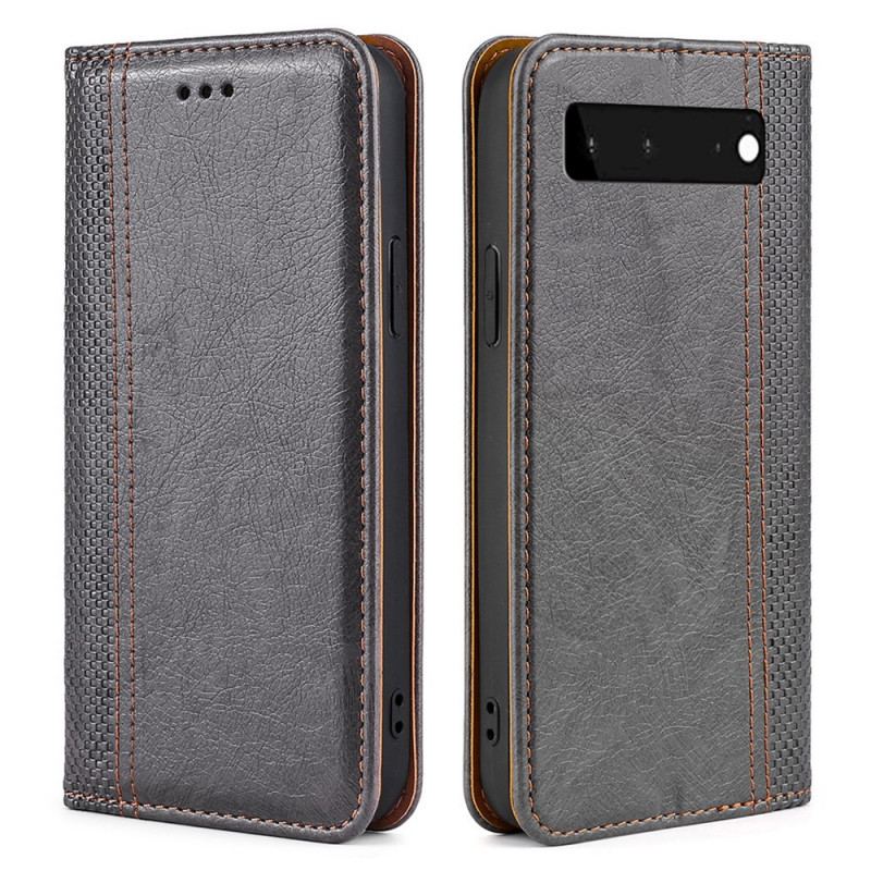 Capa De Celular Para Google Pixel 6 Flip Costura De Couro Rachado De Lichia